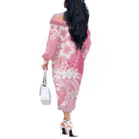 Polynesian Women's Day Off The Shoulder Long Sleeve Dress Plumeria Passion - Pink LT7 - Polynesian Pride