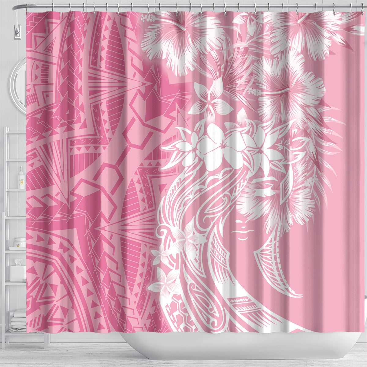 Polynesian Women's Day Shower Curtain Plumeria Passion - Pink LT7 - Polynesian Pride