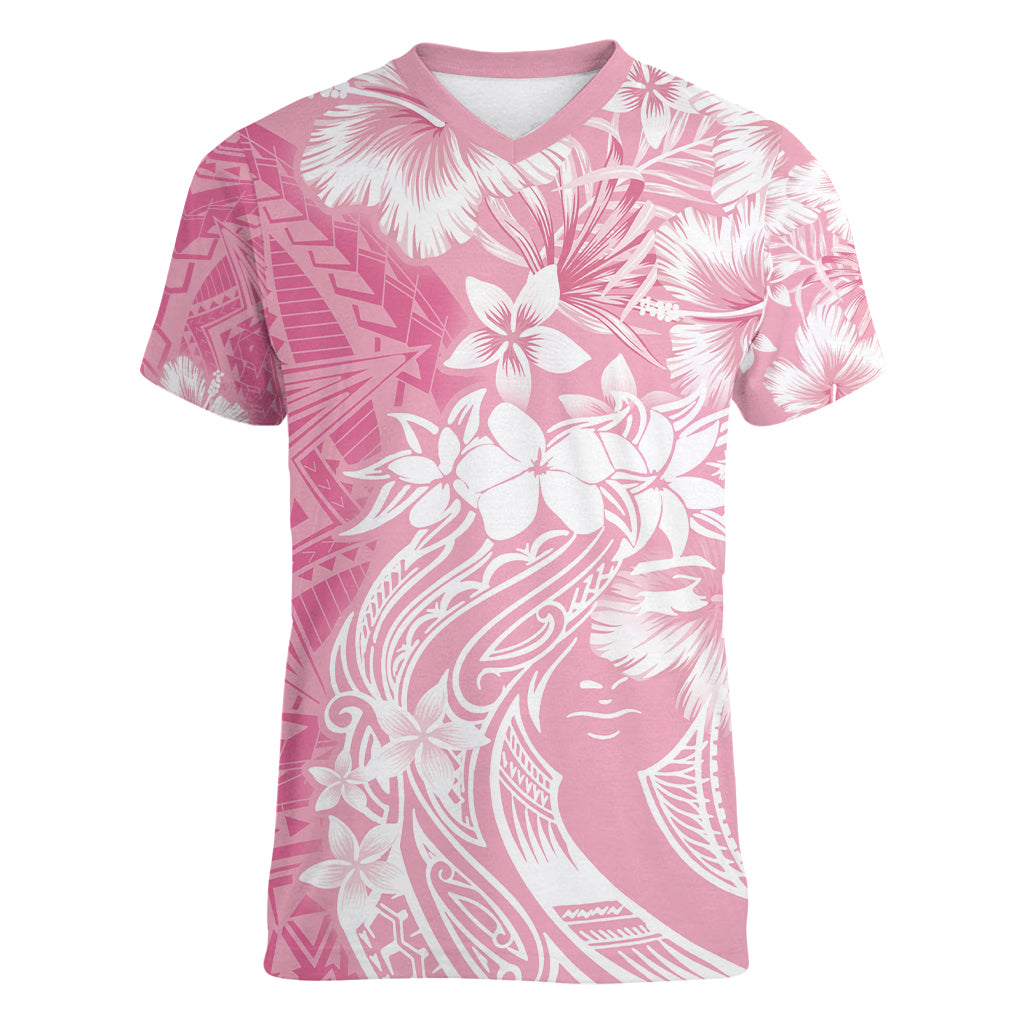 Polynesian Women's Day Women V Neck T Shirt Plumeria Passion - Pink LT7 Female Pink - Polynesian Pride