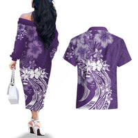 Polynesian Women's Day Couples Matching Off The Shoulder Long Sleeve Dress and Hawaiian Shirt Plumeria Passion - Purple LT7 - Polynesian Pride