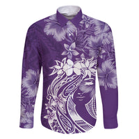 Polynesian Women's Day Family Matching Short Sleeve Bodycon Dress and Hawaiian Shirt Plumeria Passion - Purple LT7 Dad's Shirt - Long Sleeve Purple - Polynesian Pride