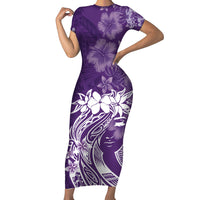 Polynesian Women's Day Family Matching Short Sleeve Bodycon Dress and Hawaiian Shirt Plumeria Passion - Purple LT7 Mom's Dress Purple - Polynesian Pride