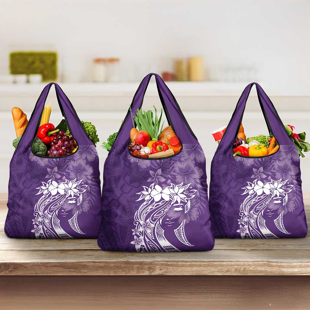 Polynesian Women's Day Grocery Bag Plumeria Passion - Purple