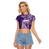 Polynesian Women's Day Raglan Cropped T Shirt Plumeria Passion - Purple LT7 Female Purple - Polynesian Pride