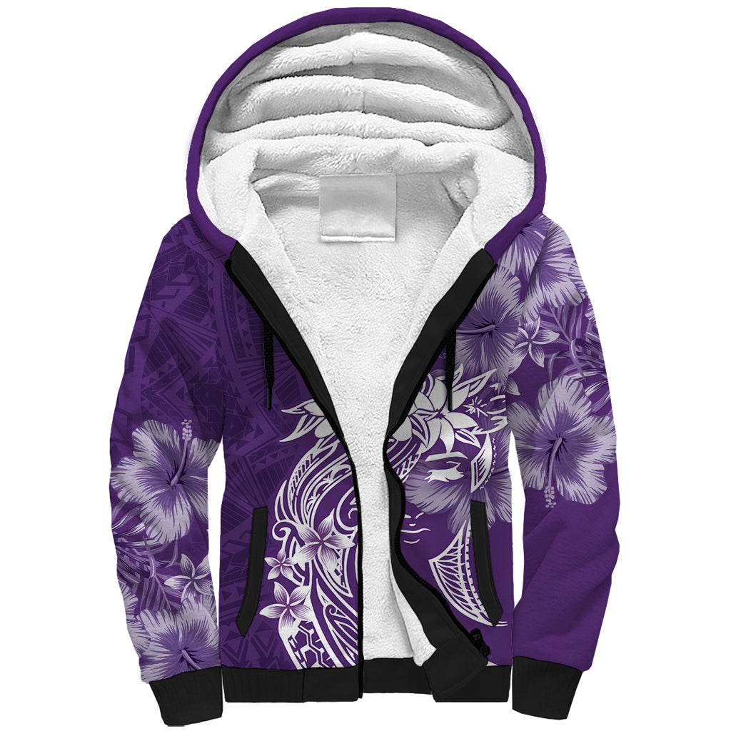 Polynesian Women's Day Sherpa Hoodie Plumeria Passion - Purple LT7 Unisex Purple - Polynesian Pride
