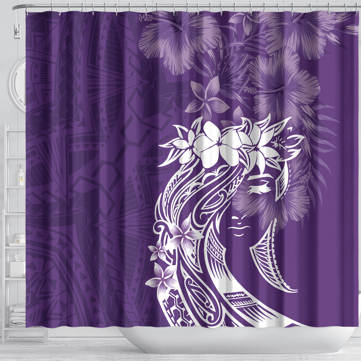 Polynesian Women's Day Shower Curtain Plumeria Passion - Purple LT7 - Polynesian Pride