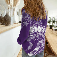 Polynesian Women's Day Women Casual Shirt Plumeria Passion - Purple LT7 - Polynesian Pride
