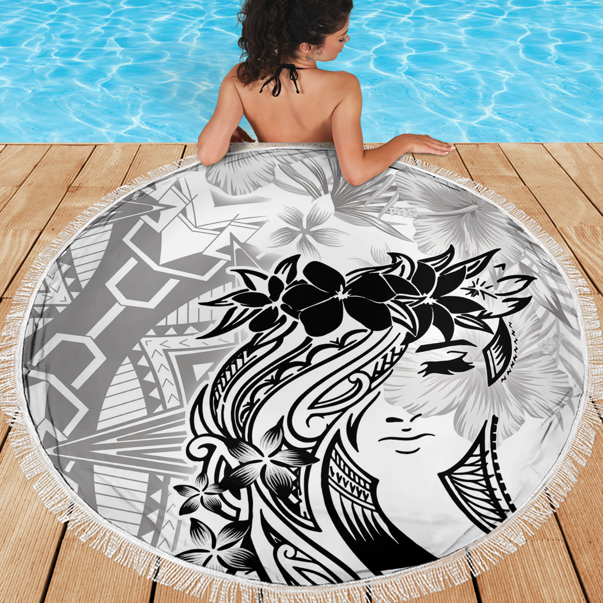 Polynesian Women's Day Beach Blanket Plumeria Passion - White LT7 - Polynesian Pride