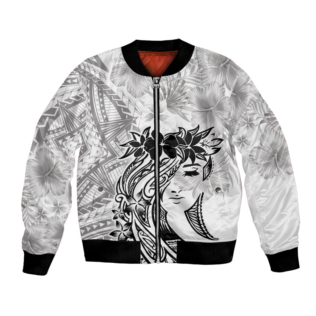 Polynesian Women's Day Bomber Jacket Plumeria Passion - White LT7 Unisex White - Polynesian Pride