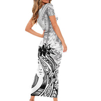 Polynesian Women's Day Family Matching Short Sleeve Bodycon Dress and Hawaiian Shirt Plumeria Passion - White LT7 - Polynesian Pride