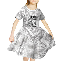 Polynesian Women's Day Kid Short Sleeve Dress Plumeria Passion - White LT7 - Polynesian Pride