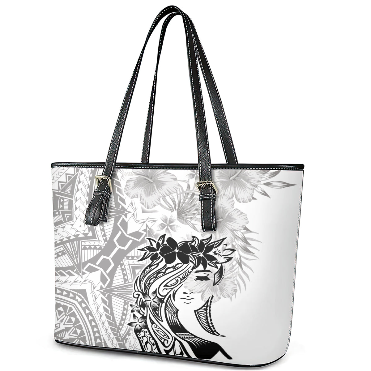 Polynesian Women's Day Leather Tote Bag Plumeria Passion - White LT7 - Polynesian Pride