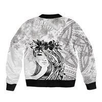 Polynesian Women's Day Sleeve Zip Bomber Jacket Plumeria Passion - White LT7 - Polynesian Pride