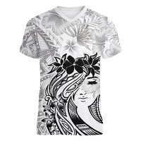 Polynesian Women's Day Women V Neck T Shirt Plumeria Passion - White LT7 Female White - Polynesian Pride