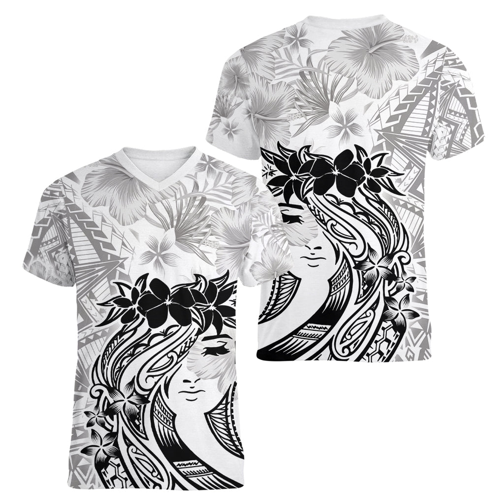 Polynesian Women's Day Women V Neck T Shirt Plumeria Passion - White LT7 - Polynesian Pride