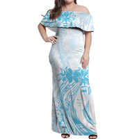 Polynesian Women's Day Off Shoulder Maxi Dress Plumeria Passion - Turquoise LT7 Women Turquoise - Polynesian Pride