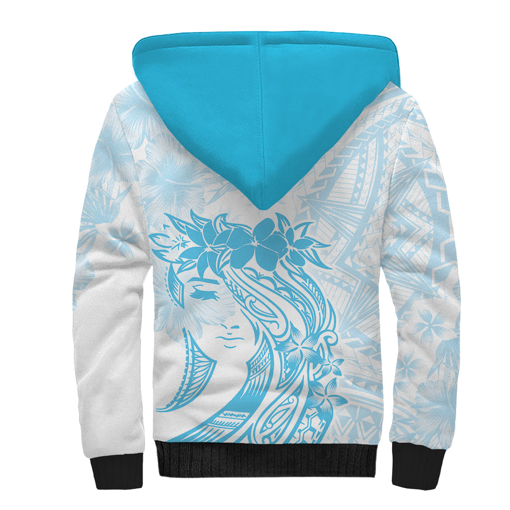 Polynesian Women's Day Sherpa Hoodie Plumeria Passion - Turquoise LT7 - Polynesian Pride