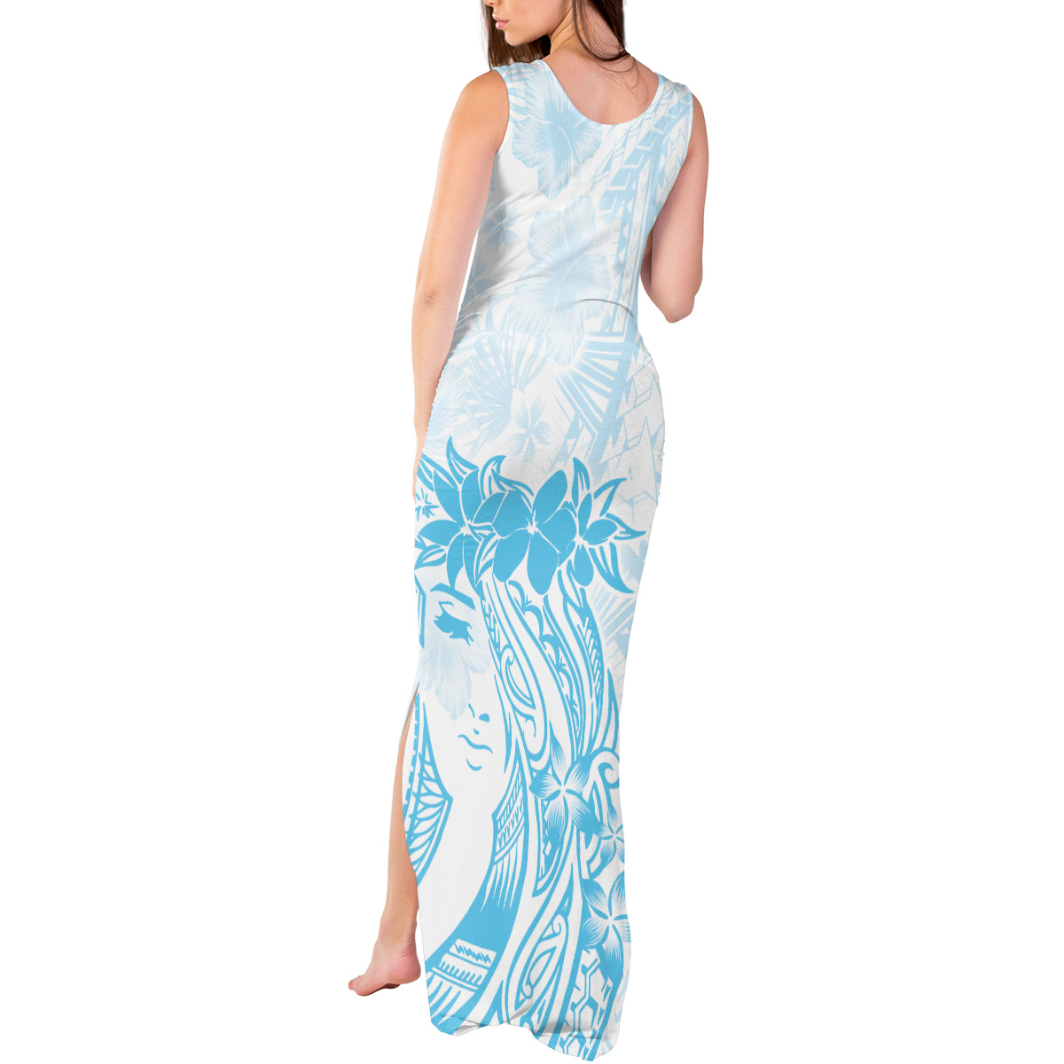 Polynesian Women's Day Tank Maxi Dress Plumeria Passion - Turquoise LT7 - Polynesian Pride