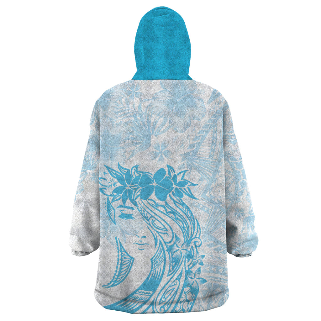 Polynesian Women's Day Wearable Blanket Hoodie Plumeria Passion - Turquoise LT7 - Polynesian Pride