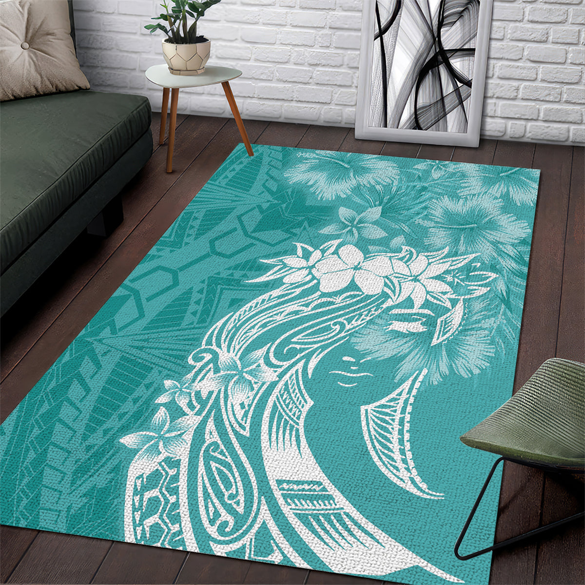 Polynesian Women's Day Area Rug Plumeria Passion - Teal LT7 Teal - Polynesian Pride