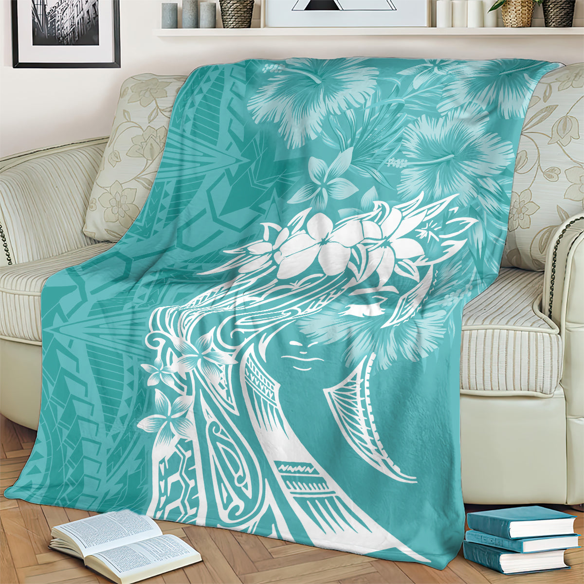 Polynesian Women's Day Blanket Plumeria Passion - Teal LT7 - Polynesian Pride