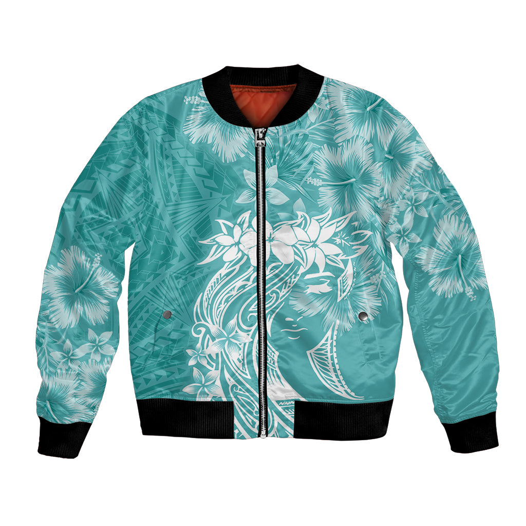 Polynesian Women's Day Bomber Jacket Plumeria Passion - Teal LT7 Unisex Teal - Polynesian Pride