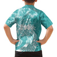 Polynesian Women's Day Family Matching Long Sleeve Bodycon Dress and Hawaiian Shirt Plumeria Passion - Teal LT7 - Polynesian Pride