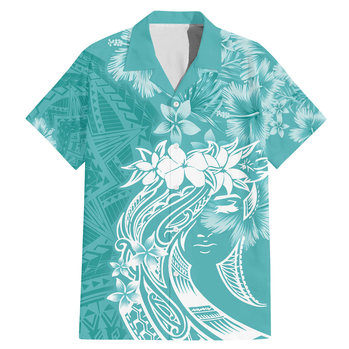Polynesian Women's Day Family Matching Mermaid Dress and Hawaiian Shirt Plumeria Passion - Teal LT7 Dad's Shirt - Short Sleeve Teal - Polynesian Pride