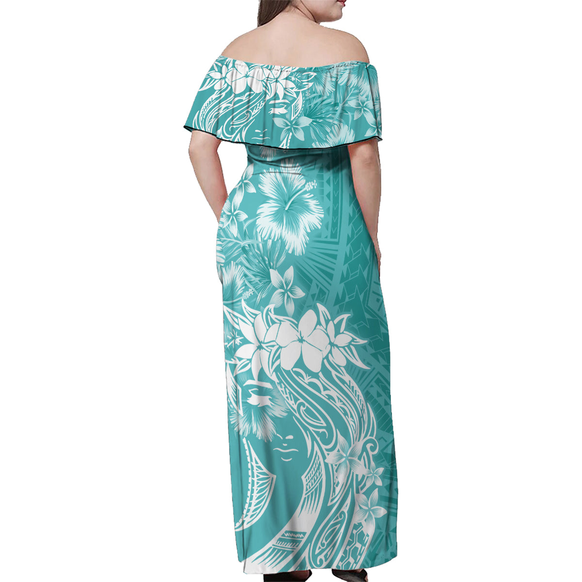 Polynesian Women's Day Family Matching Off Shoulder Maxi Dress and Hawaiian Shirt Plumeria Passion - Teal LT7 - Polynesian Pride