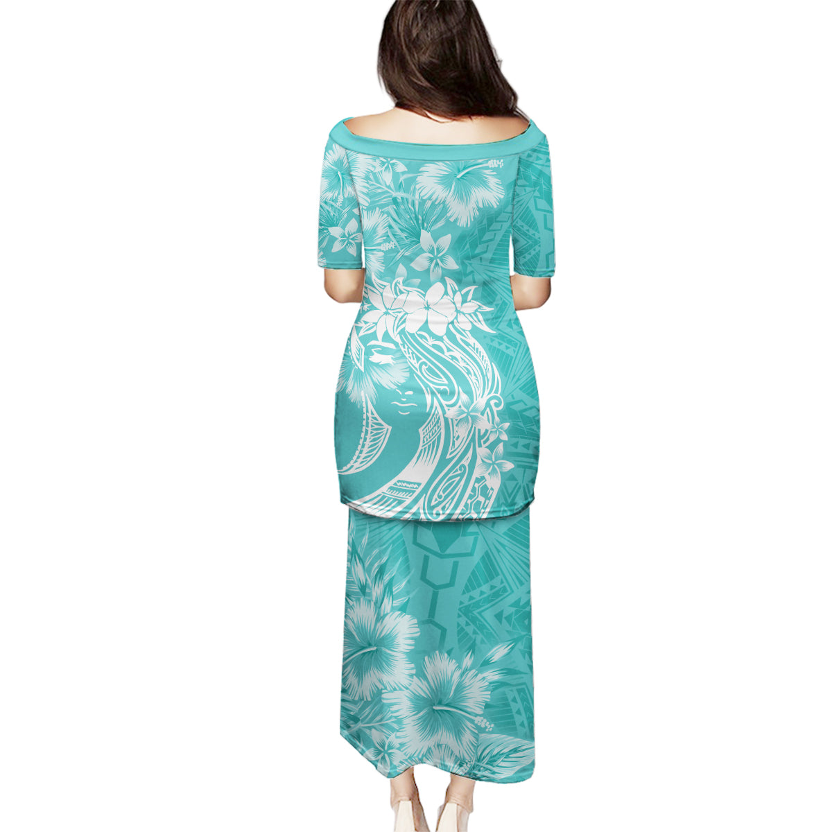 Polynesian Women's Day Family Matching Puletasi and Hawaiian Shirt Plumeria Passion - Teal LT7 - Polynesian Pride