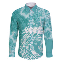 Polynesian Women's Day Family Matching Short Sleeve Bodycon Dress and Hawaiian Shirt Plumeria Passion - Teal LT7 Dad's Shirt - Long Sleeve Teal - Polynesian Pride