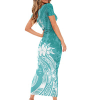 Polynesian Women's Day Family Matching Short Sleeve Bodycon Dress and Hawaiian Shirt Plumeria Passion - Teal LT7 - Polynesian Pride