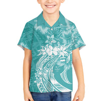Polynesian Women's Day Family Matching Short Sleeve Bodycon Dress and Hawaiian Shirt Plumeria Passion - Teal LT7 Son's Shirt Teal - Polynesian Pride