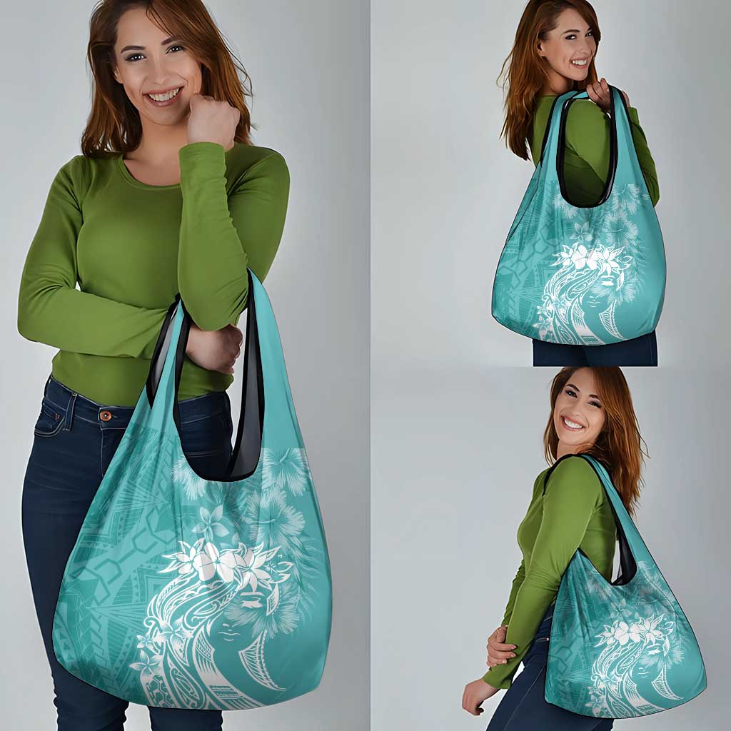 Polynesian Women's Day Grocery Bag Plumeria Passion - Teal