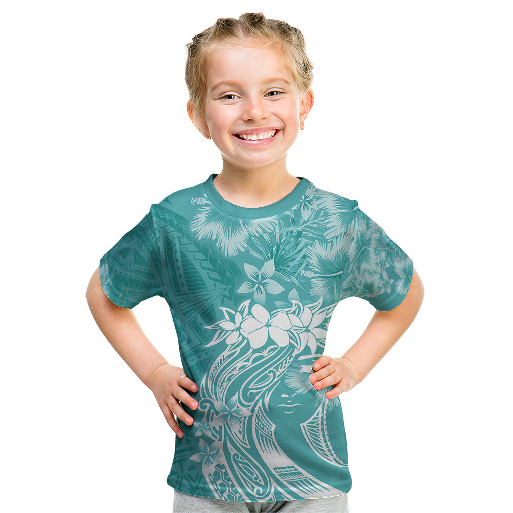 Polynesian Women's Day Kid T Shirt Plumeria Passion - Teal LT7 Teal - Polynesian Pride