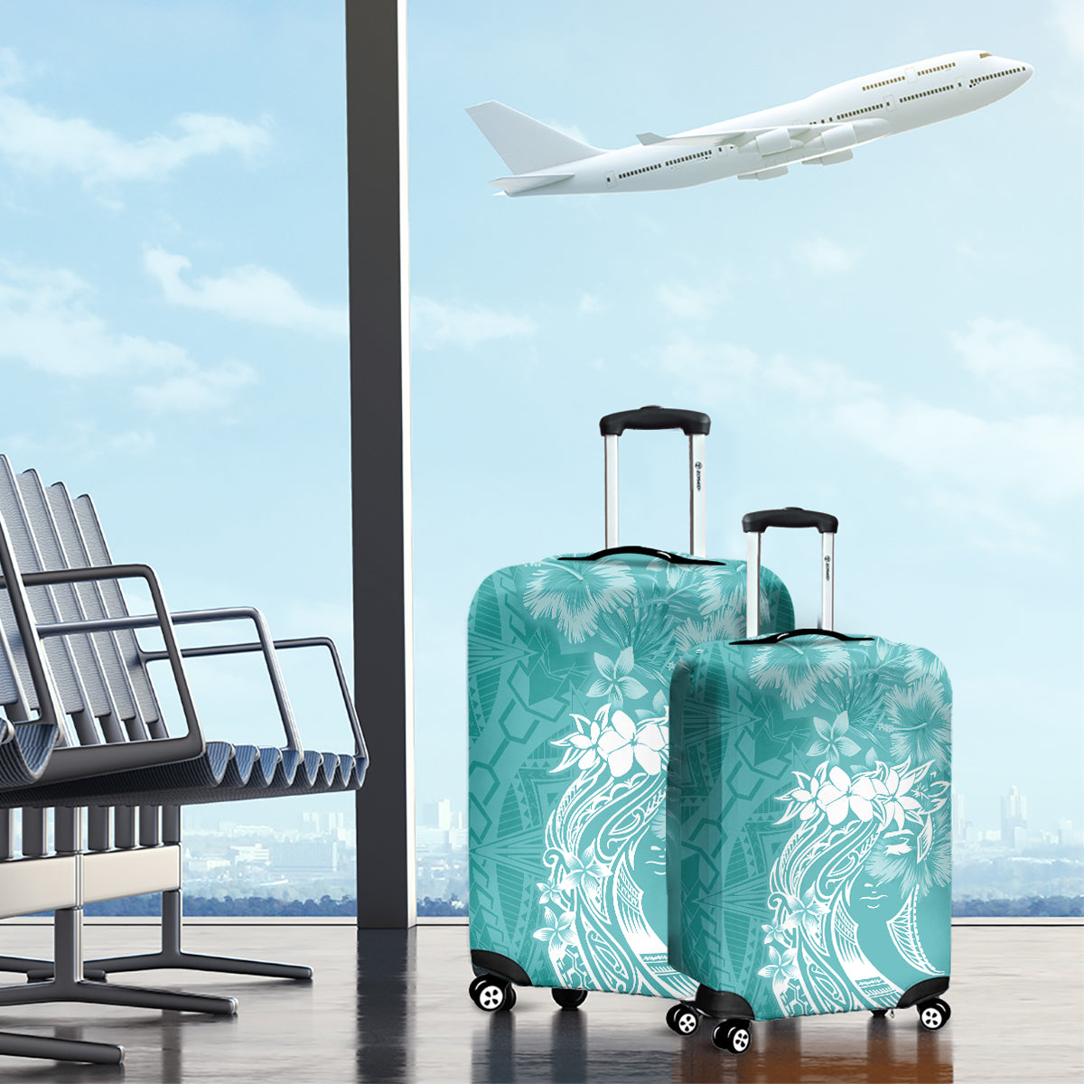 Polynesian Women's Day Luggage Cover Plumeria Passion - Teal LT7 - Polynesian Pride