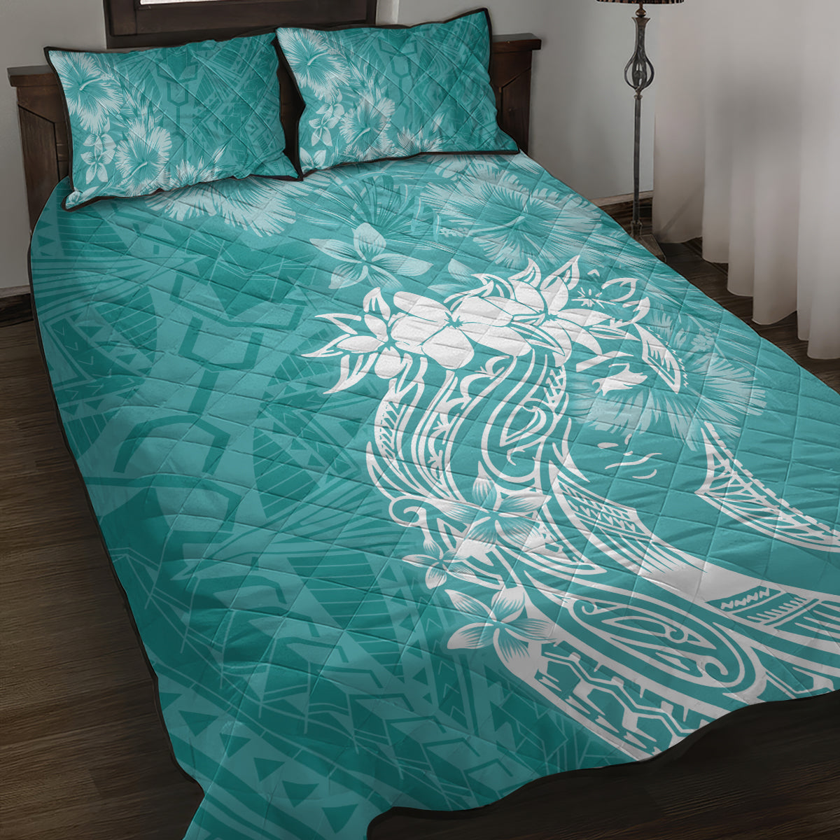 Polynesian Women's Day Quilt Bed Set Plumeria Passion - Teal LT7 Teal - Polynesian Pride