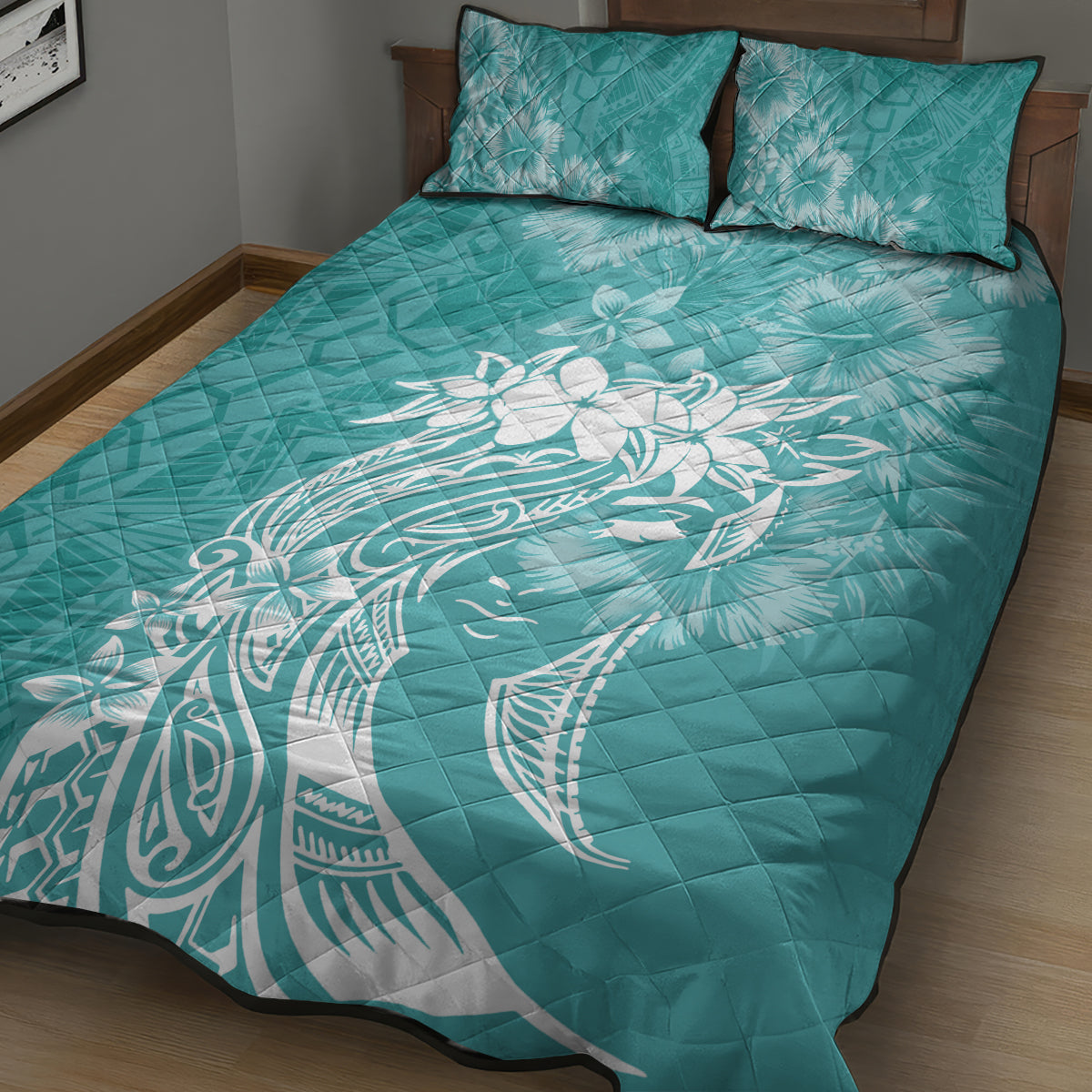 Polynesian Women's Day Quilt Bed Set Plumeria Passion - Teal LT7 - Polynesian Pride