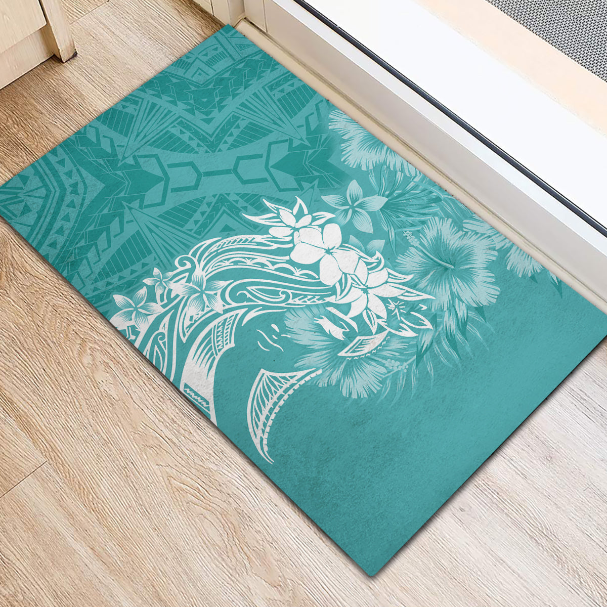 Polynesian Women's Day Rubber Doormat Plumeria Passion - Teal LT7 - Polynesian Pride