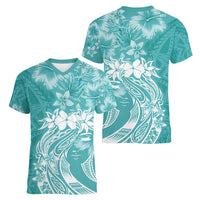 Polynesian Women's Day Women V Neck T Shirt Plumeria Passion - Teal LT7 - Polynesian Pride