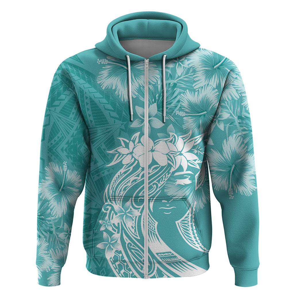 Polynesian Women's Day Zip Hoodie Plumeria Passion - Teal LT7 Zip Hoodie Teal - Polynesian Pride