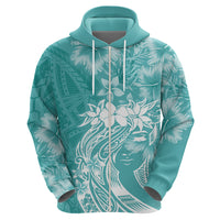 Polynesian Women's Day Zip Hoodie Plumeria Passion - Teal LT7 - Polynesian Pride