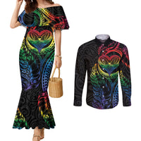 New Zealand Pride Couples Matching Mermaid Dress and Long Sleeve Button Shirt Takatapui Rainbow Fern