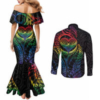 New Zealand Pride Couples Matching Mermaid Dress and Long Sleeve Button Shirt Takatapui Rainbow Fern