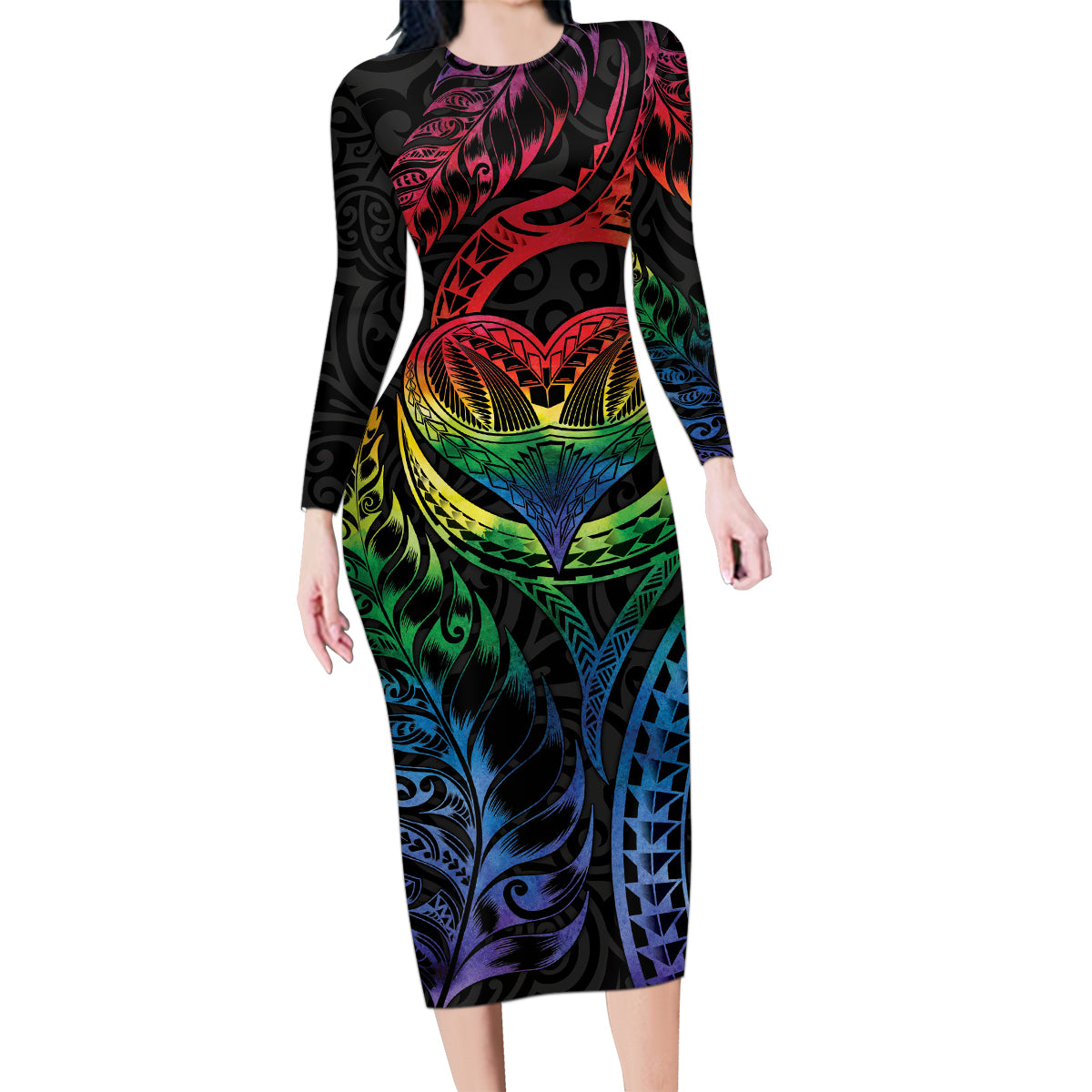 New Zealand Pride Family Matching Long Sleeve Bodycon Dress and Hawaiian Shirt Takatapui Rainbow Fern