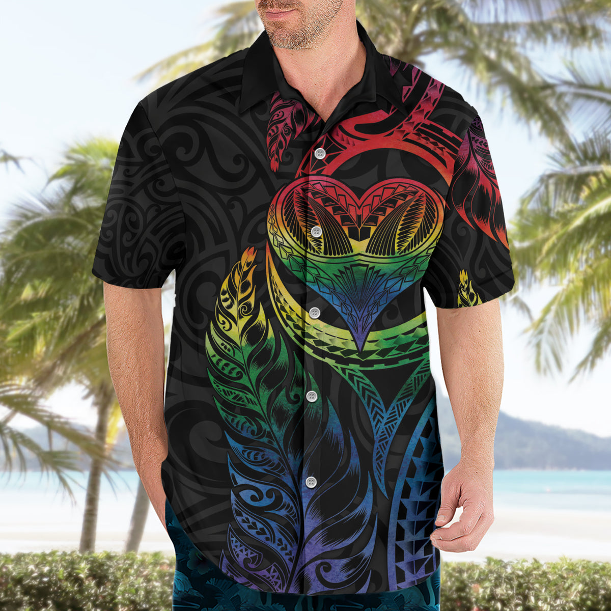New Zealand Pride Hawaiian Shirt Takatapui Rainbow Fern