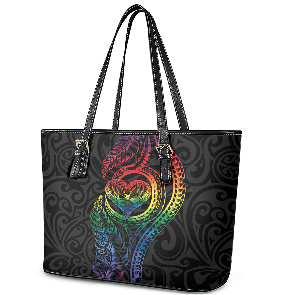 New Zealand Pride Leather Tote Bag Takatapui Rainbow Fern