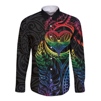 New Zealand Pride Long Sleeve Button Shirt Takatapui Rainbow Fern LT7 Unisex Colorful - Polynesian Pride