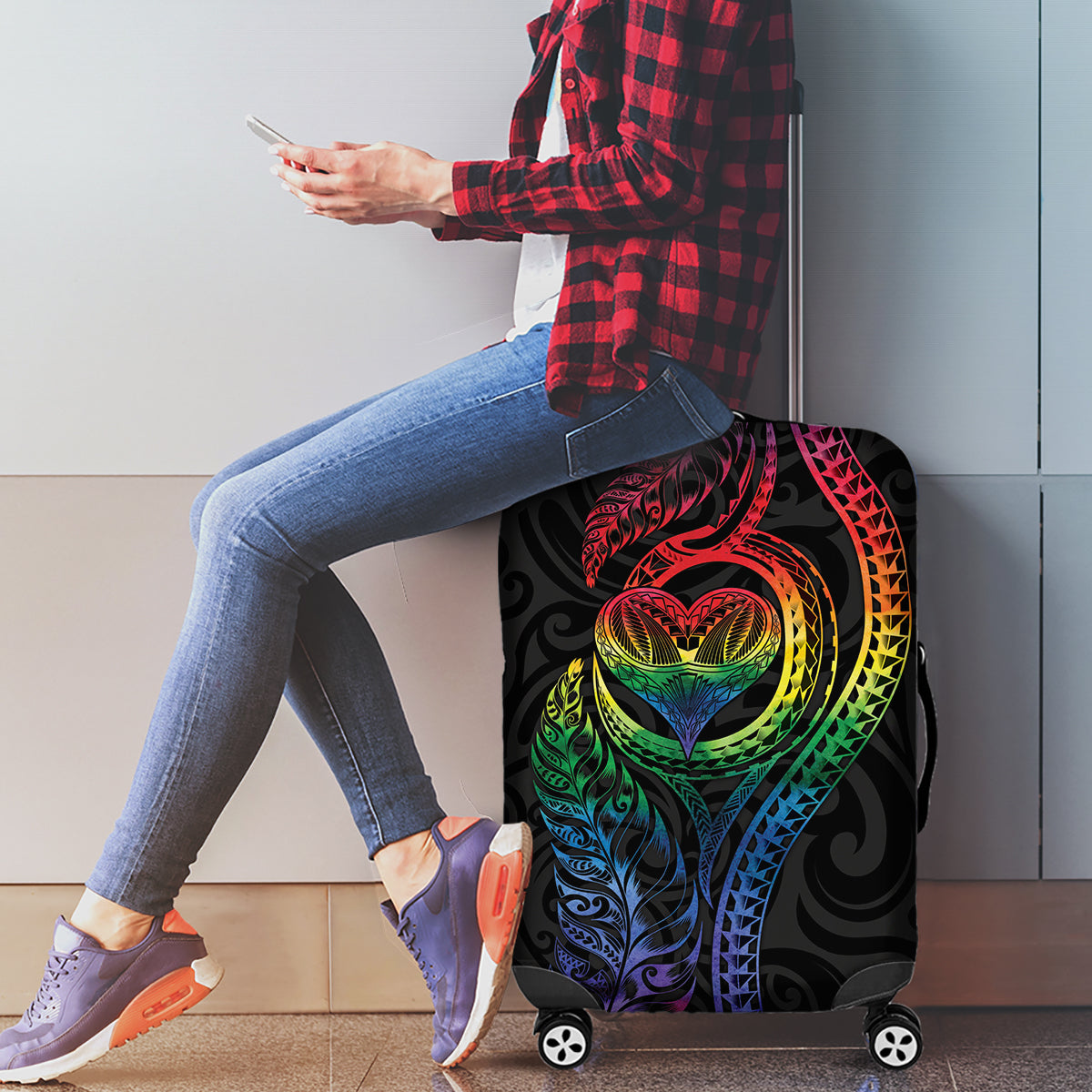 New Zealand Pride Luggage Cover Takatapui Rainbow Fern