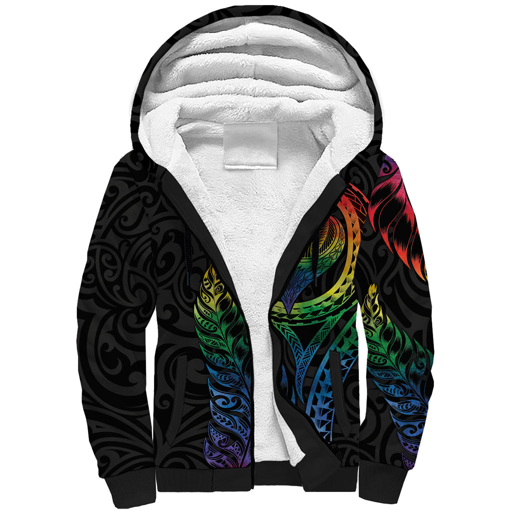 New Zealand Pride Sherpa Hoodie Takatapui Rainbow Fern